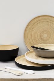 White Large Round Lacquer Bamboo Tray
