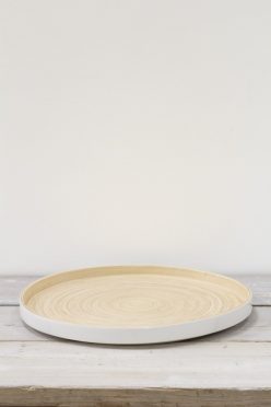 White Large Round Lacquer Bamboo Tray