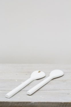 White Lacquer Bamboo Salad Servers